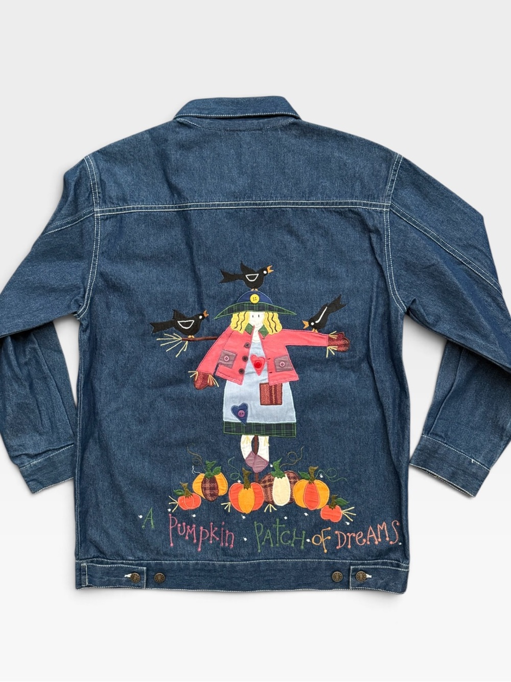 Quacker Factory Vintage Embroidered Scarecrow Denim Jacket Fall